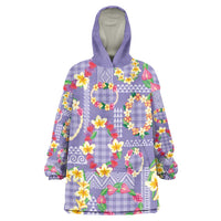 Hawaiian Leis Wearable Blanket Hoodie Kakau Tattoos and Palaka Pastel Purple Color
