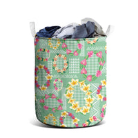 Hawaiian Leis Laundry Basket Kakau Tattoos and Palaka Pastel Green Color