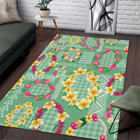 Hawaiian Leis Area Rug Kakau Tattoos and Palaka Pastel Green Color