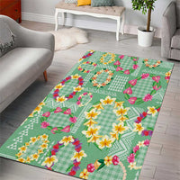 Hawaiian Leis Area Rug Kakau Tattoos and Palaka Pastel Green Color