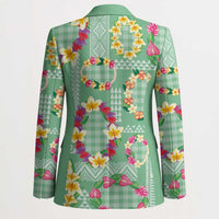 Hawaiian Leis Blazer Kakau Tattoos and Palaka Pastel Green Color