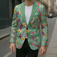 Hawaiian Leis Blazer Kakau Tattoos and Palaka Pastel Green Color