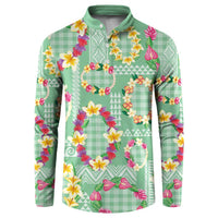 Hawaiian Leis Button Sweatshirt Kakau Tattoos and Palaka Pastel Green Color