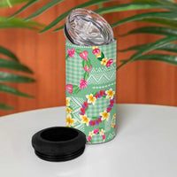 Hawaiian Leis 4 in 1 Can Cooler Tumbler Kakau Tattoos and Palaka Pastel Green Color