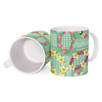 Hawaiian Leis Ceramic Mug Kakau Tattoos and Palaka Pastel Green Color