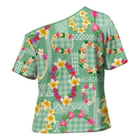 Hawaiian Leis Cross Shoulder Shirt Kakau Tattoos and Palaka Pastel Green Color
