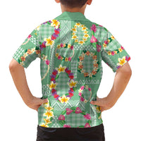Hawaiian Leis Family Matching Off Shoulder Short Dress and Hawaiian Shirt Kakau Tattoos and Palaka Pastel Green Color LT03 - Polynesian Pride