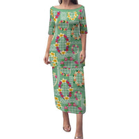 Hawaiian Leis Family Matching Puletasi and Hawaiian Shirt Kakau Tattoos and Palaka Pastel Green Color LT03 Mom's Dress Green - Polynesian Pride
