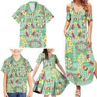 Hawaiian Leis Family Matching Summer Maxi Dress and Hawaiian Shirt Kakau Tattoos and Palaka Pastel Green Color LT03 - Polynesian Pride