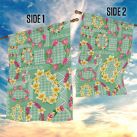 Hawaiian Leis Garden Flag Kakau Tattoos and Palaka Pastel Green Color