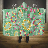 Hawaiian Leis Hooded Blanket Kakau Tattoos and Palaka Pastel Green Color