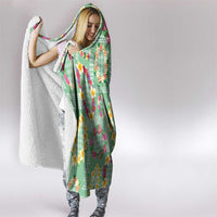 Hawaiian Leis Hooded Blanket Kakau Tattoos and Palaka Pastel Green Color