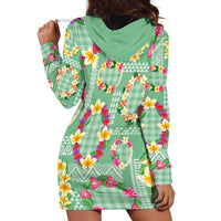 Hawaiian Leis Hoodie Dress Kakau Tattoos and Palaka Pastel Green Color