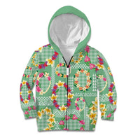Hawaiian Leis Kid Hoodie Kakau Tattoos and Palaka Pastel Green Color