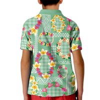 Hawaiian Leis Kid Polo Shirt Kakau Tattoos and Palaka Pastel Green Color