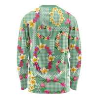 Hawaiian Leis Long Sleeve Shirt Kakau Tattoos and Palaka Pastel Green Color