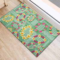 Hawaiian Leis Rubber Doormat Kakau Tattoos and Palaka Pastel Green Color
