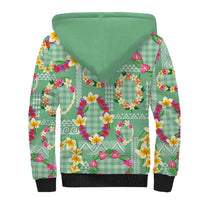 Hawaiian Leis Sherpa Hoodie Kakau Tattoos and Palaka Pastel Green Color