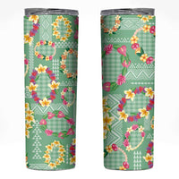 Hawaiian Leis Skinny Tumbler Kakau Tattoos and Palaka Pastel Green Color LT03 Green - Polynesian Pride