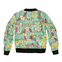 Hawaiian Leis Sleeve Zip Bomber Jacket Kakau Tattoos and Palaka Pastel Green Color
