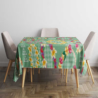 Hawaiian Leis Tablecloth Kakau Tattoos and Palaka Pastel Green Color