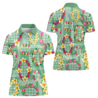 Hawaiian Leis Women Polo Shirt Kakau Tattoos and Palaka Pastel Green Color
