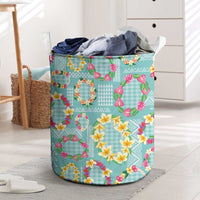 Hawaiian Leis Laundry Basket Kakau Tattoos and Palaka Pastel Teal Color