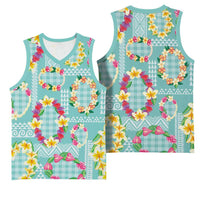 Hawaiian Leis Basketball Jersey Kakau Tattoos and Palaka Pastel Teal Color