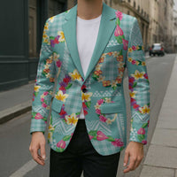 Hawaiian Leis Blazer Kakau Tattoos and Palaka Pastel Teal Color