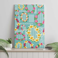 Hawaiian Leis Canvas Wall Art Kakau Tattoos and Palaka Pastel Teal Color