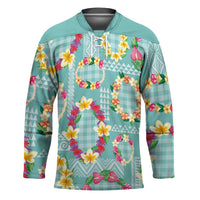 Hawaiian Leis Hockey Jersey Kakau Tattoos and Palaka Pastel Teal Color