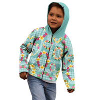 Hawaiian Leis Kid Hoodie Kakau Tattoos and Palaka Pastel Teal Color