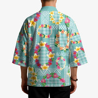 Hawaiian Leis Kimono Kakau Tattoos and Palaka Pastel Teal Color
