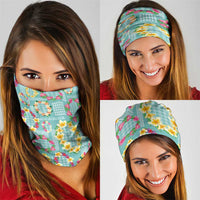 Hawaiian Leis Neck Gaiter Kakau Tattoos and Palaka Pastel Teal Color