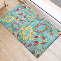 Hawaiian Leis Rubber Doormat Kakau Tattoos and Palaka Pastel Teal Color