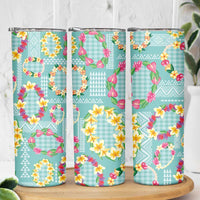Hawaiian Leis Skinny Tumbler Kakau Tattoos and Palaka Pastel Teal Color