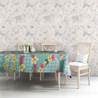 Hawaiian Leis Tablecloth Kakau Tattoos and Palaka Pastel Teal Color