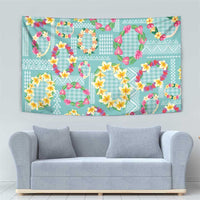 Hawaiian Leis Tapestry Kakau Tattoos and Palaka Pastel Teal Color