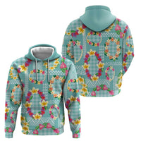 Hawaiian Leis Zip Hoodie Kakau Tattoos and Palaka Pastel Teal Color