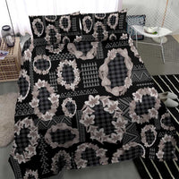 Hawaiian Leis Bedding Set Kakau Tattoos and Palaka Pastel Grayscale