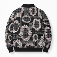 Hawaiian Leis Bomber Puffer Jacket Kakau Tattoos and Palaka Pastel Grayscale