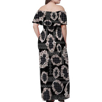 Hawaiian Leis Family Matching Off Shoulder Maxi Dress and Hawaiian Shirt Kakau Tattoos and Palaka Pastel Grayscale LT03 - Polynesian Pride
