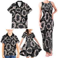 Hawaiian Leis Family Matching Tank Maxi Dress and Hawaiian Shirt Kakau Tattoos and Palaka Pastel Grayscale LT03 - Polynesian Pride
