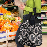 Hawaiian Leis Grocery Bag Kakau Tattoos and Palaka Pastel Grayscale