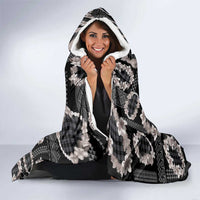 Hawaiian Leis Hooded Blanket Kakau Tattoos and Palaka Pastel Grayscale