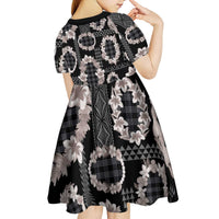 Hawaiian Leis Kid Short Sleeve Dress Kakau Tattoos and Palaka Pastel Grayscale
