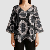 Hawaiian Leis Kimono Sleeve Blouse Kakau Tattoos and Palaka Pastel Grayscale