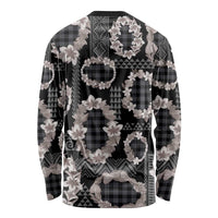Hawaiian Leis Long Sleeve Shirt Kakau Tattoos and Palaka Pastel Grayscale