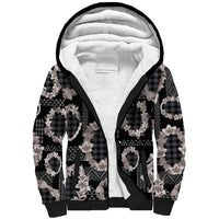 Hawaiian Leis Sherpa Hoodie Kakau Tattoos and Palaka Pastel Grayscale