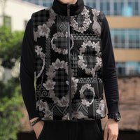 Hawaiian Leis Sleeveless Puffer Jacket Kakau Tattoos and Palaka Pastel Grayscale